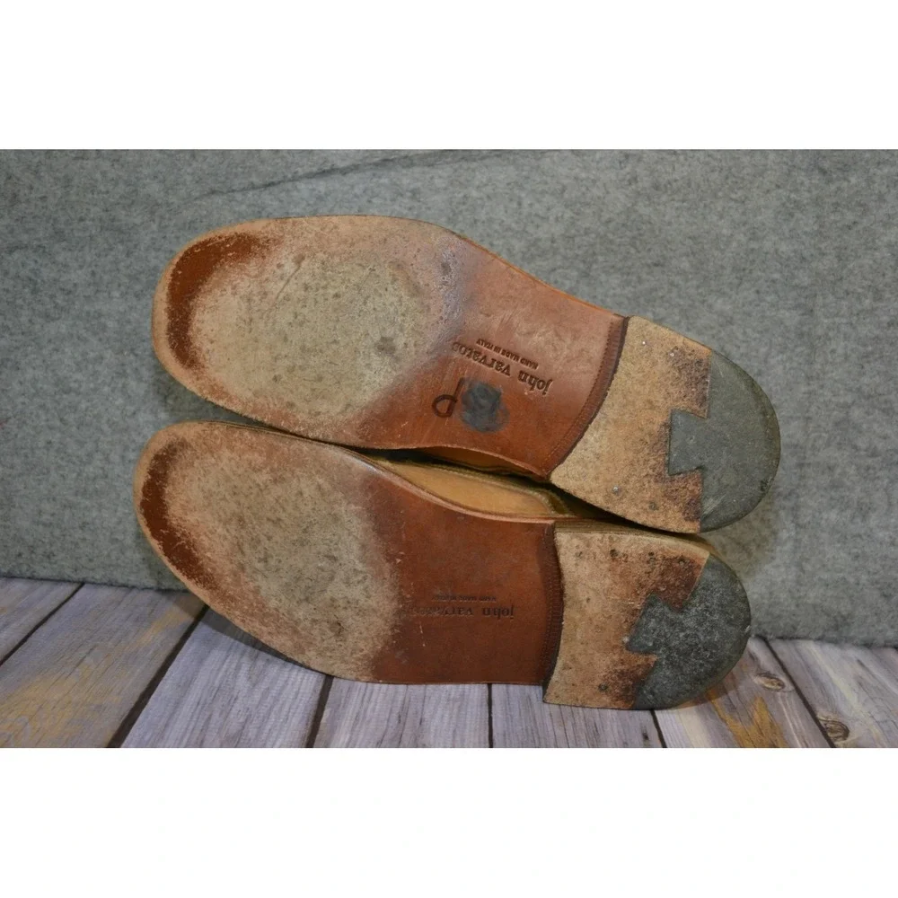John Varvatos Shoes Mens 8.5 Beige Leather Wingtip Brogue Dress‎ Handmade Italy